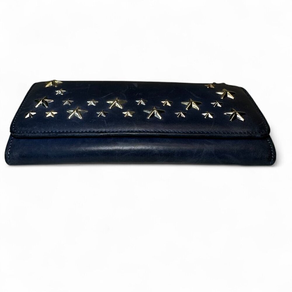 Jimmy Choo Navy Blue Long Leather Wallet with Silver Star Studs - Picture 2 of 16